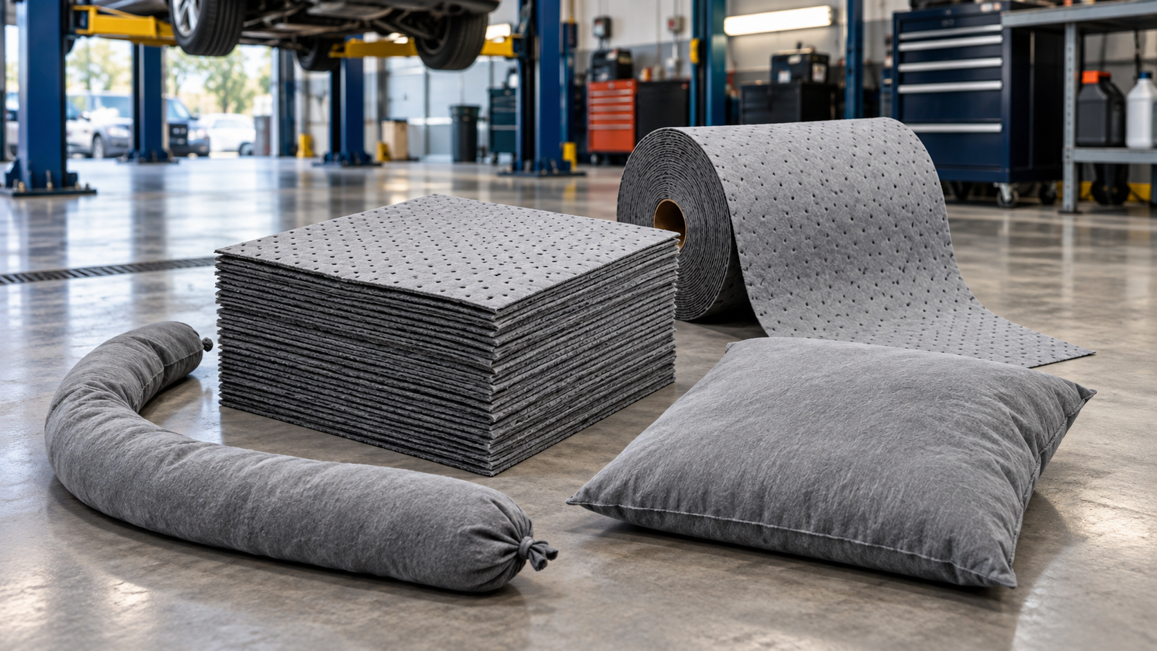 Fortune universal absorbent pads, rolls, spill pillows, drum toppers, socks, and adhesive floor mats