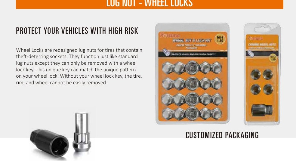 Fortune wheel-lock lug nut blister packs with a matching lock key
